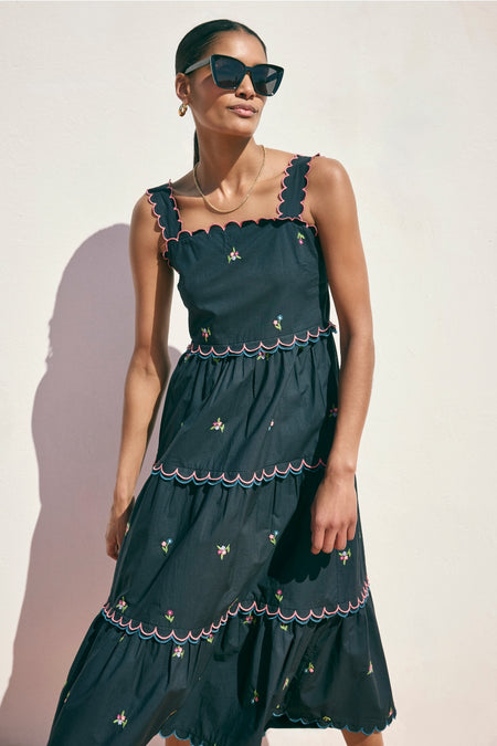 Lydia Sundress - Black Floral Embroidery