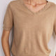 Fleurine V-Neck Short Sleeve Scallop Jumper - Camel