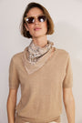 Fleurine V-Neck Short Sleeve Scallop Jumper - Camel