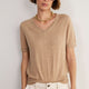 Fleurine V-Neck Short Sleeve Scallop Jumper - Camel