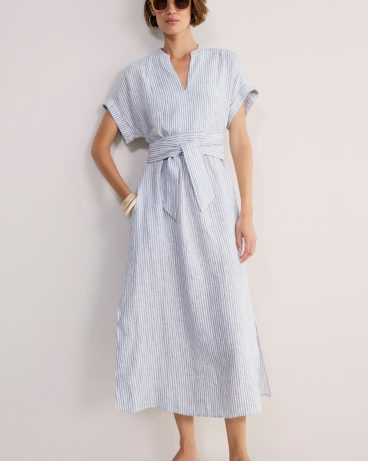 DB x WYSE Linen Dress - Blue/White Stripe