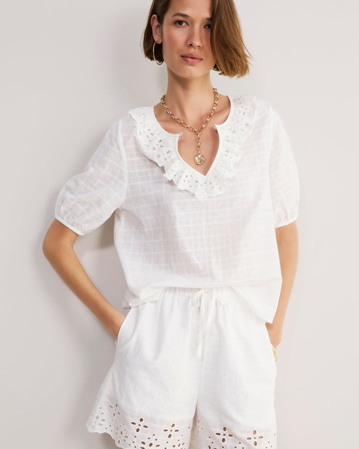 Lucie Broderie Top - White