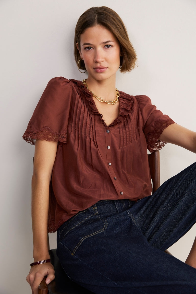 Edith Silk Blend Blouse - Rust