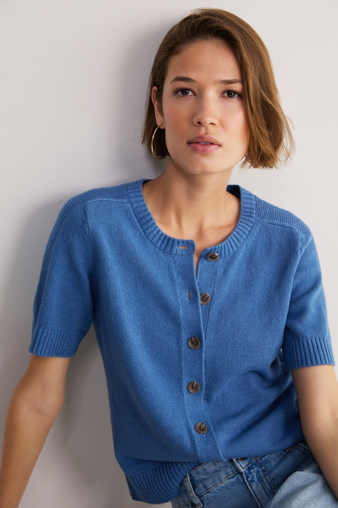 Luna Linen Cotton Cardigan - Coastal Blue