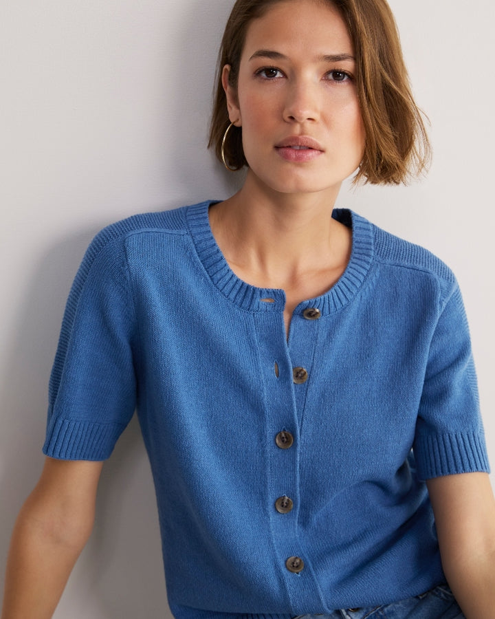 Luna Linen Cotton Cardigan - Coastal Blue