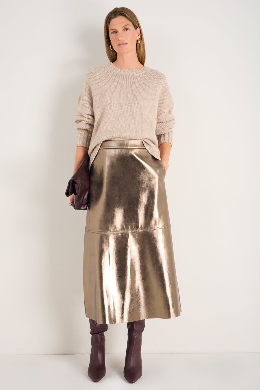 Yasmin Faux Leather Skirt - Pewter