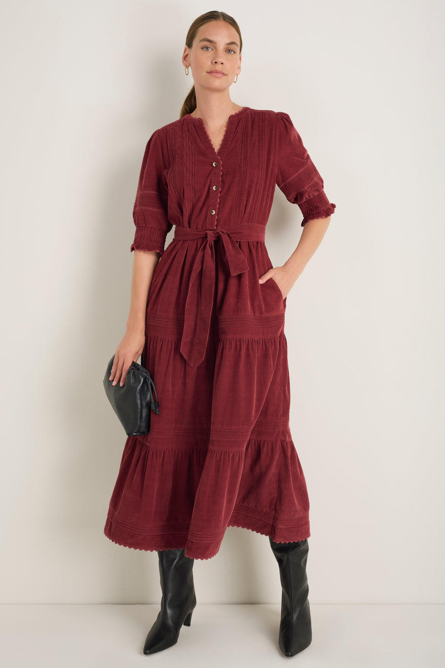 Klara Cord Dress - Merlot