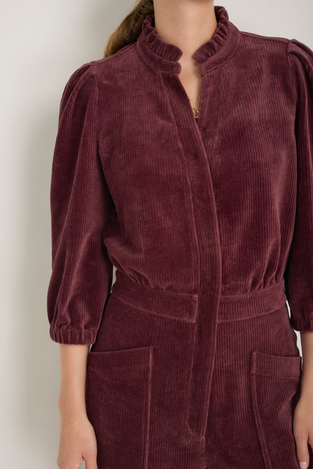Zeena Cord Velour Jumpsuit - Deep Fig