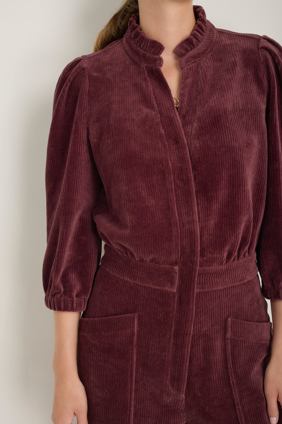 Zeena Cord Velour Jumpsuit - Deep Fig