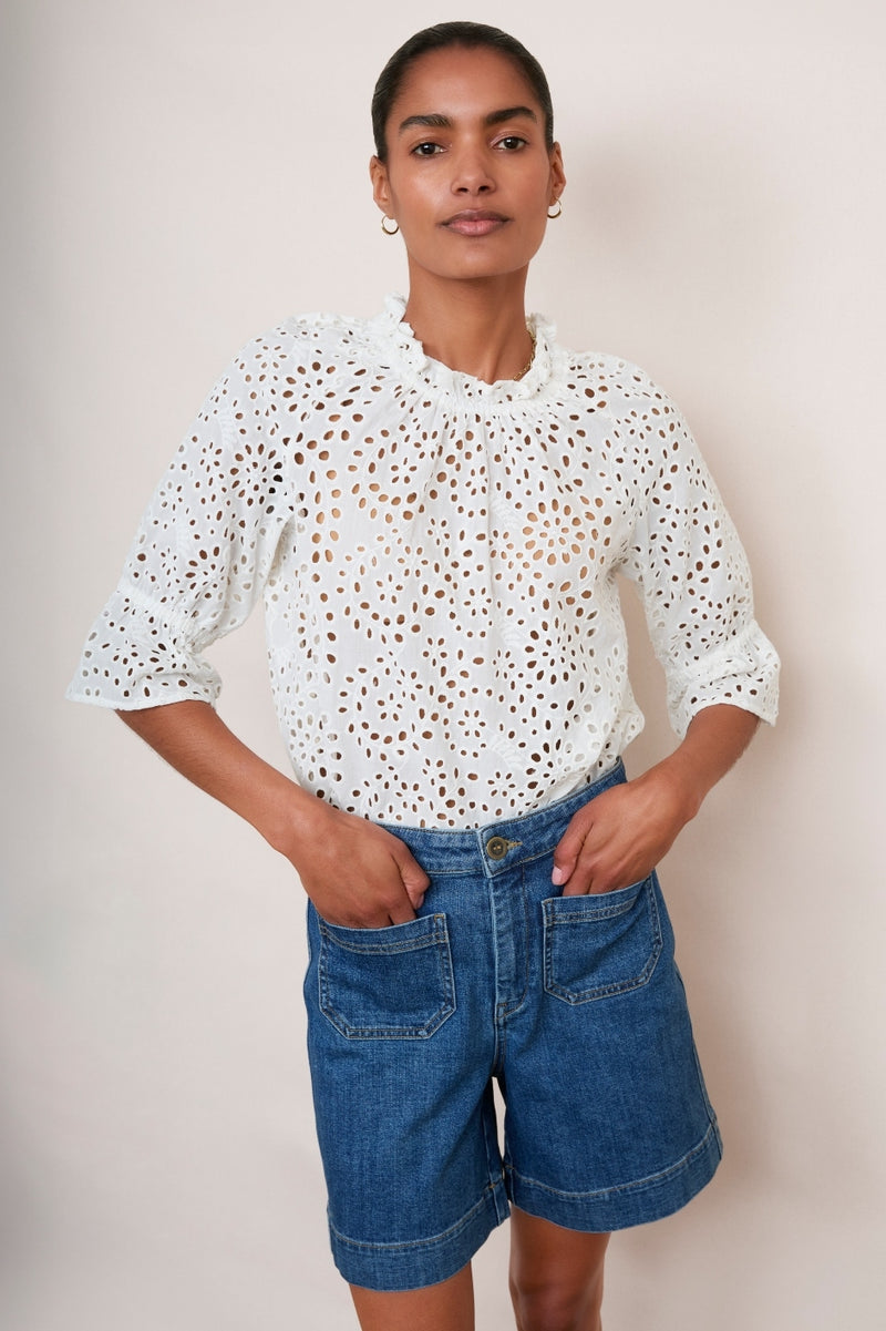 Ruby Broderie Top - White