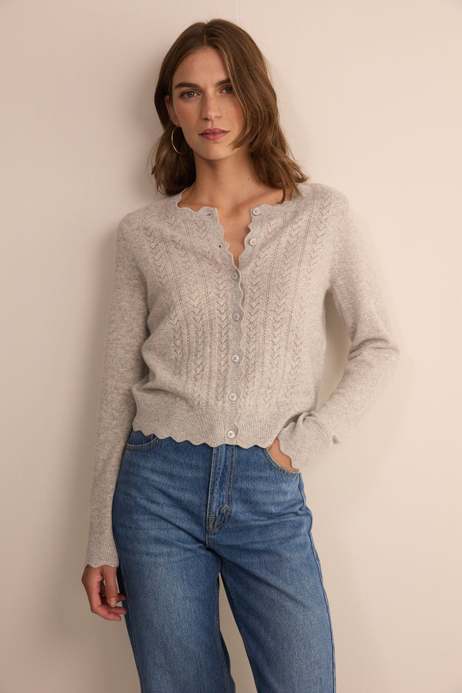 Zoe Pointelle Cardigan - Grey Marl