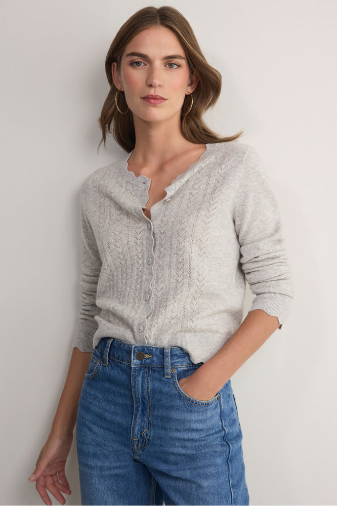Zoe Pointelle Cardigan - Grey Marl