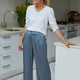 Alana Satin Wide Leg Tailored Trouser - Slate Blue