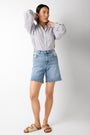 Babette Long Scallop Hem Shorts - Blue
