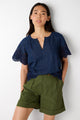 Brandy Embroidered Hem Chambray Top - Rinse