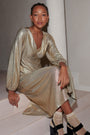 Claudia Crinkle Metallic Dress - Gold