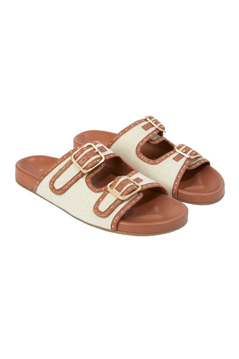 Lilou Buckle Sandal - Tan/Cream