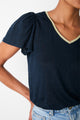 Lily Shimmer Trim Linen Tee - Navy/Gold