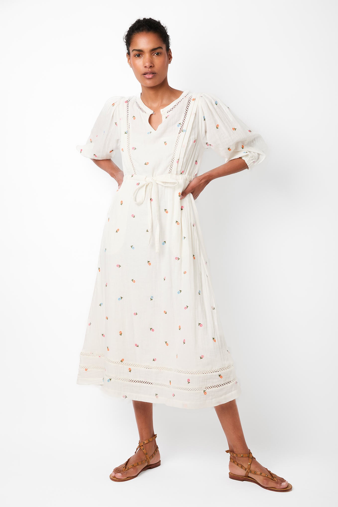 Livienne Embroidered Gauze Dress Ecru/Multi — WYSE London