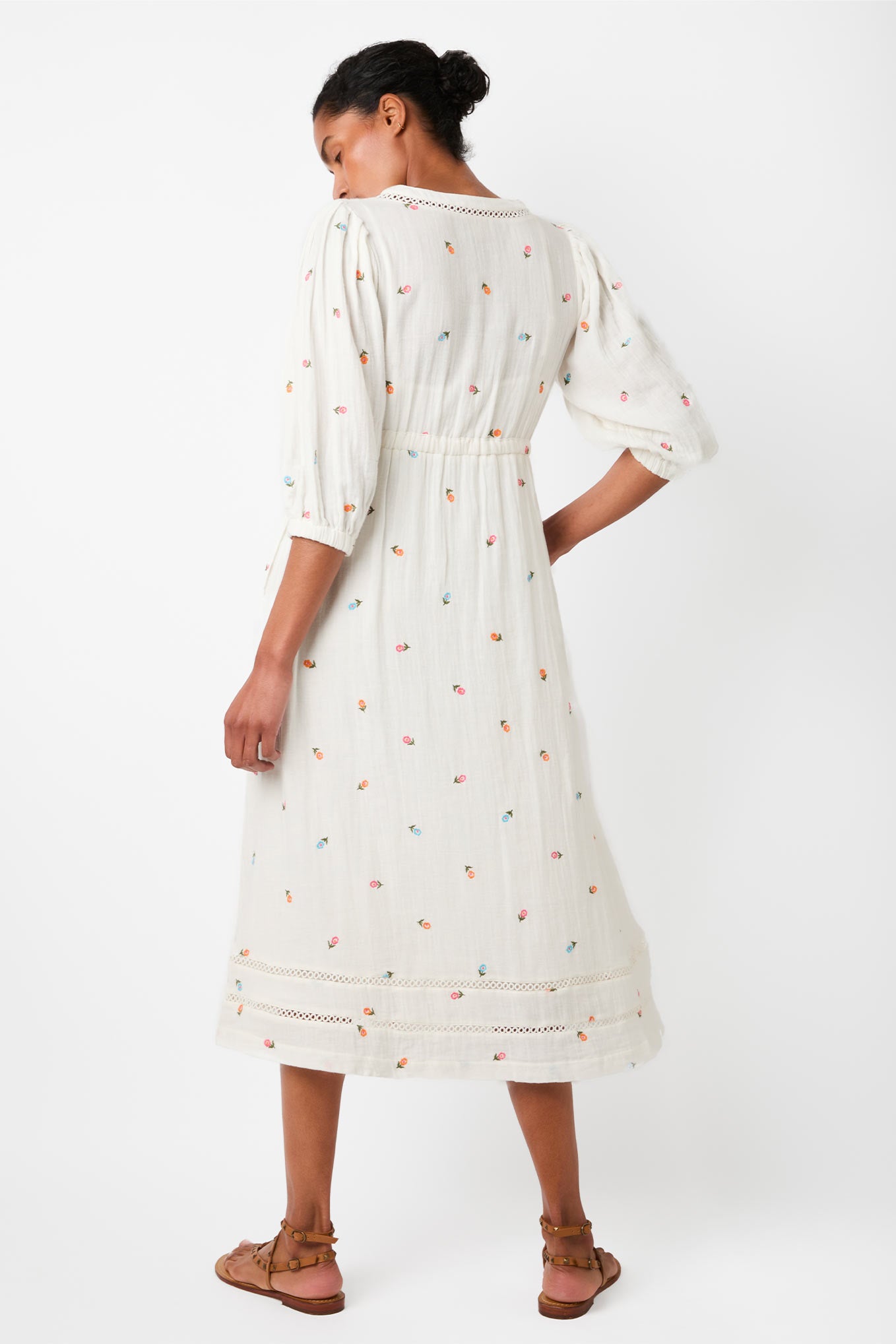 Livienne Embroidered Gauze Dress Ecru/Multi — WYSE London