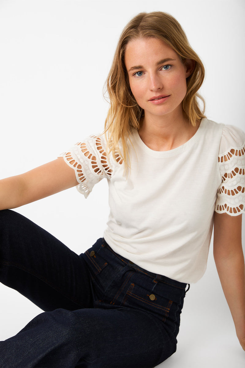 Lyon Lace Sleeve T-Shirt - Ivory