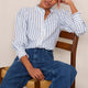 Paris Linen Frill Shirt - Blue Stripe