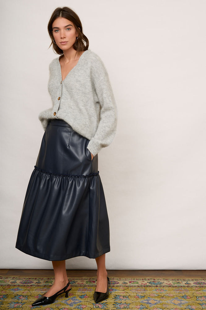 Saskia Faux Leather Skirt - Blue/Black