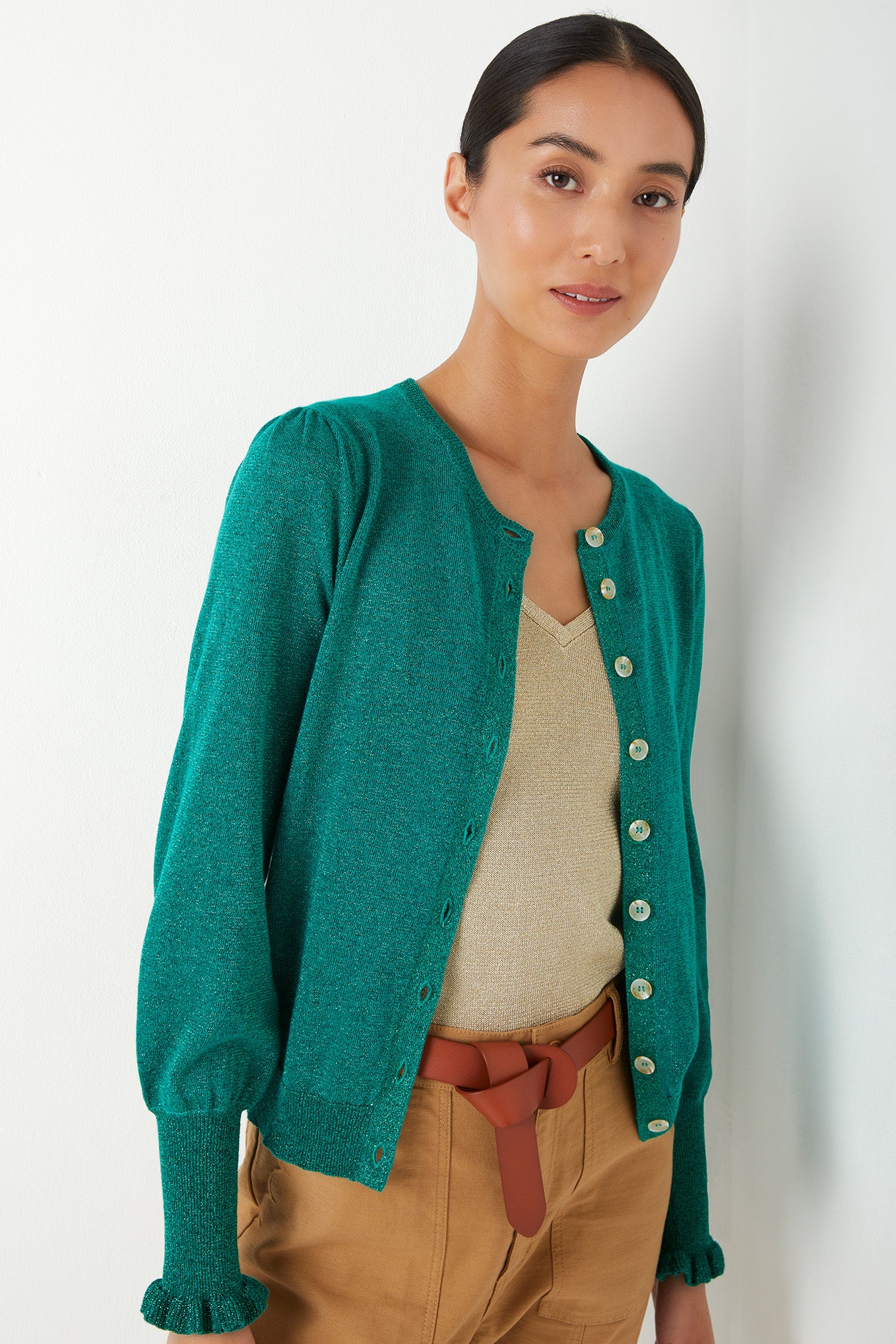 Adele Shimmer Cardigan - Emerald Green — WYSE London