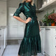 Aimee Silk Mix Lame Dress - Emerald