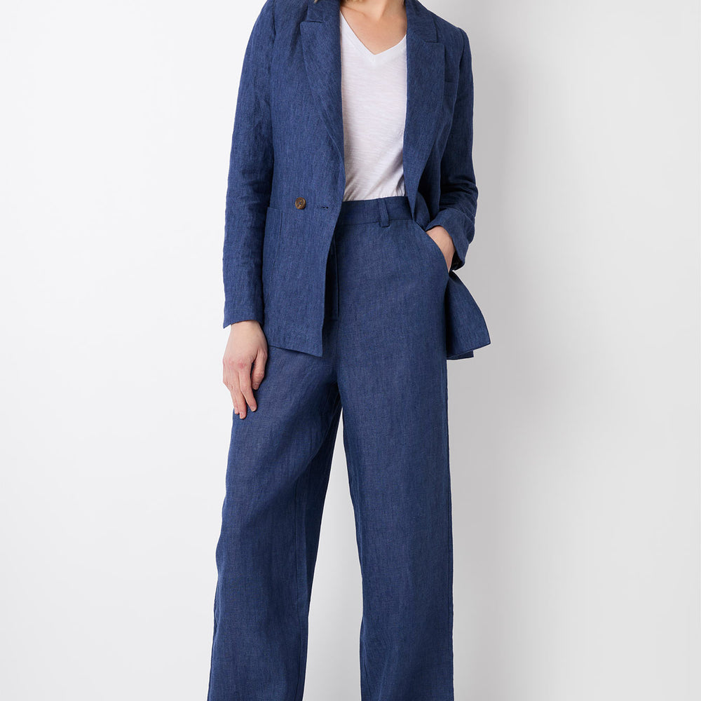 Alaina High Waisted Linen Trouser - Denim Blue
