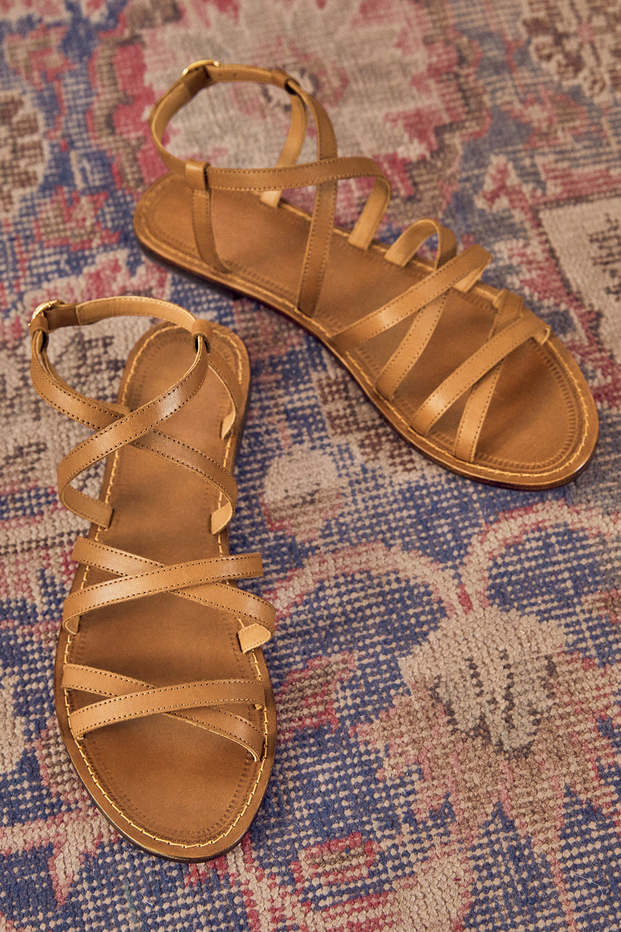 Athena Ankle Strap Leather Sandal – Tobacco