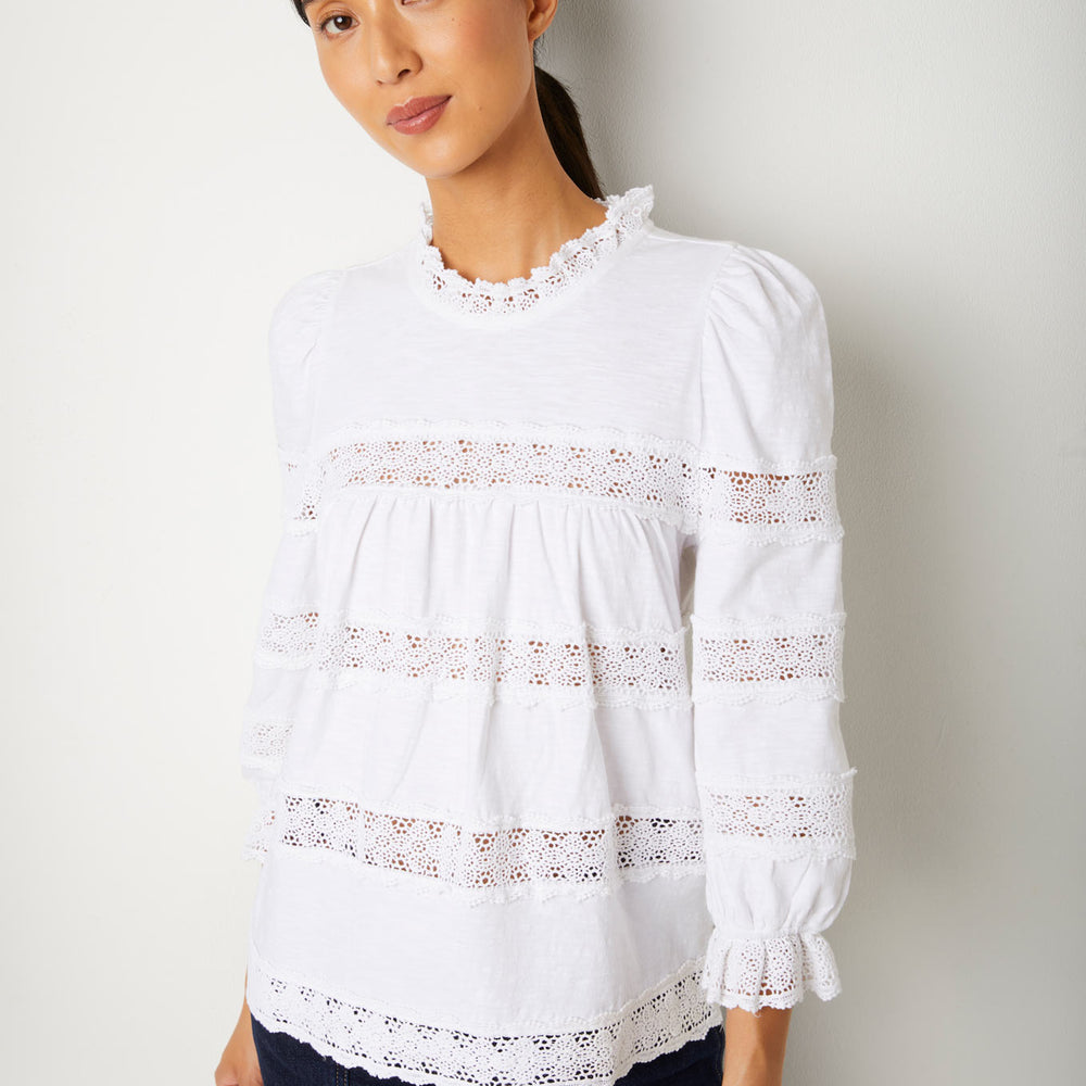 Ava Lace Trim Jersey Top - Ivory