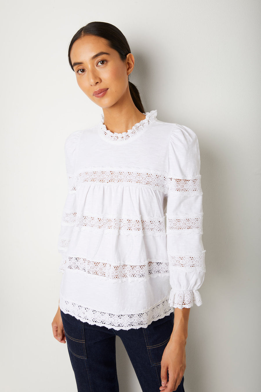 Ava Lace Trim Jersey Top - Ivory