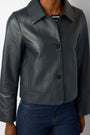 Beatrice Button Front Leather Jacket - Blue Black
