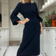 Belle Button Detail Ribbed Knit Dress - Navy