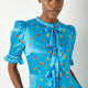 Billie Fruity Floral Bow Detail Dress - Blue