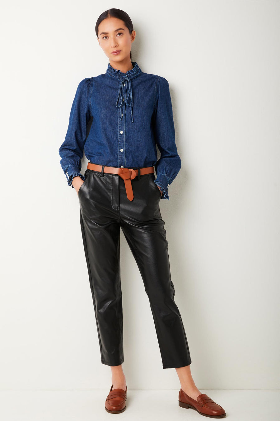 Sandrine Tailored Faux Leather Trouser - Black