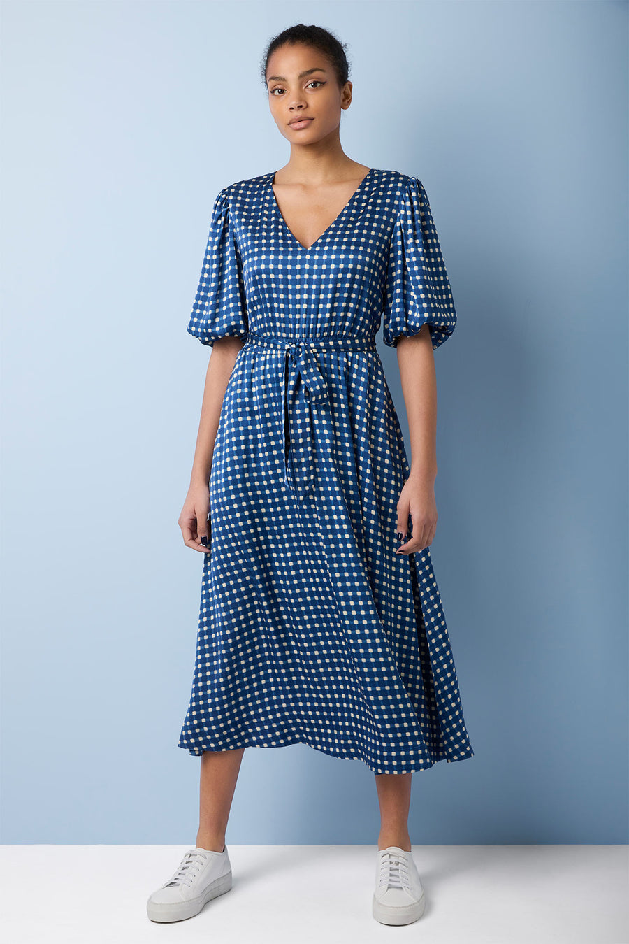 Brittni Blurred Gingham Dress - Blue Multi - Longer Length