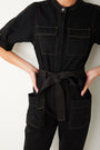 Brooke Belted Multi Stitch Jumpsuit - Black - Regular