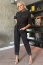Brooke Belted Multi Stitch Jumpsuit - Black - Regular