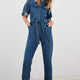 Brooke Belted Multi Stitch Jumpsuit - Mid Wash - Longer Length