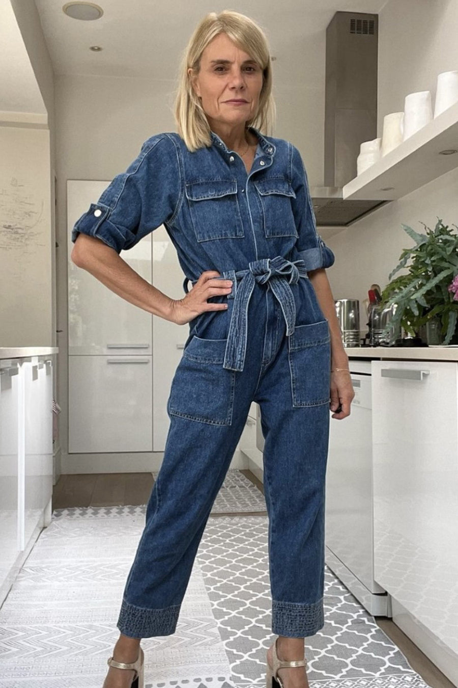 Brooke Belted Multi Stitch Jumpsuit - Mid Wash - Regular