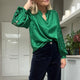 Cali Cutwork Sleeve Silk Blouse - Green