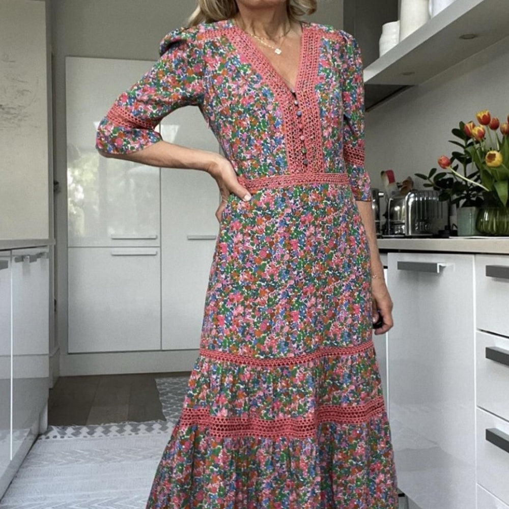 Coralie 70s Ditsy Dress - Multi Pink - Longer Length