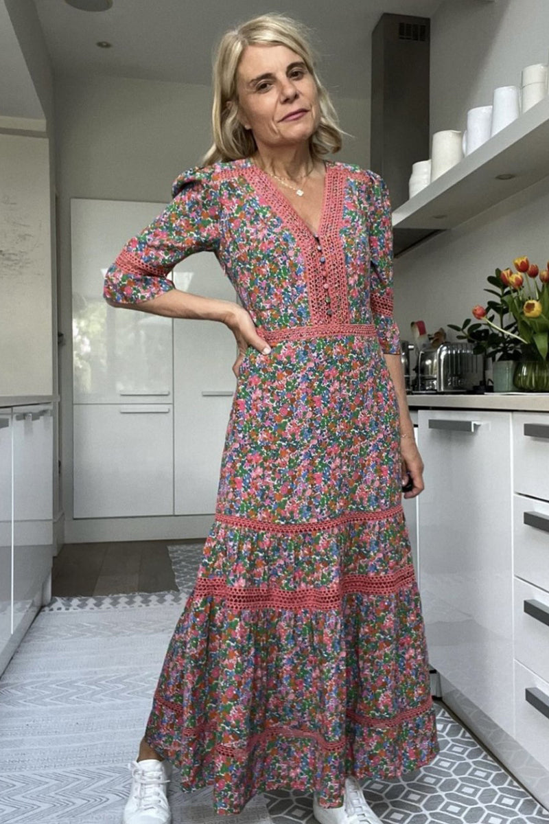 Coralie 70s Ditsy Dress - Multi Pink - Longer Length