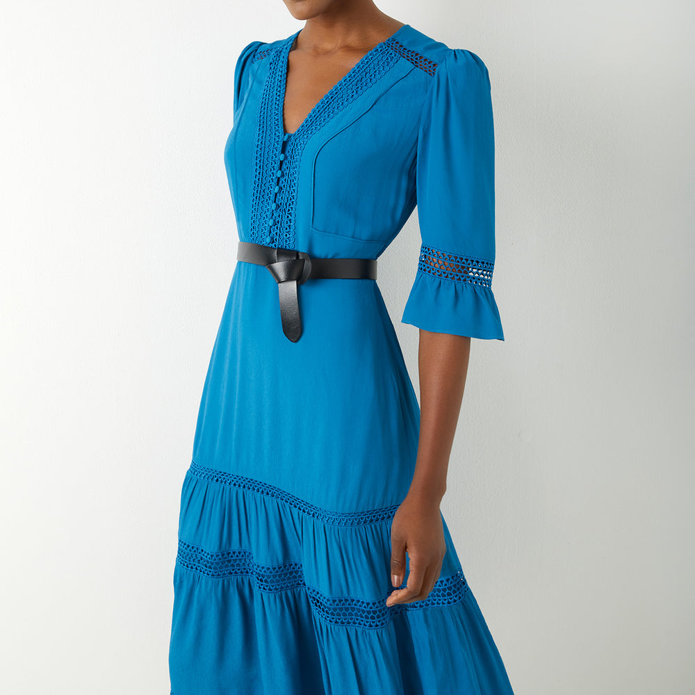 Coralie Lace Plain Dress - Ibiza Blue - Longer Length