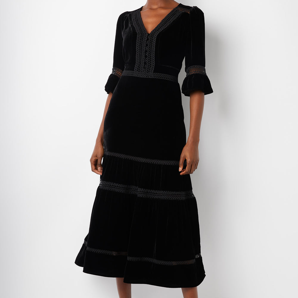 Coralie Velvet Dress - Black - Regular