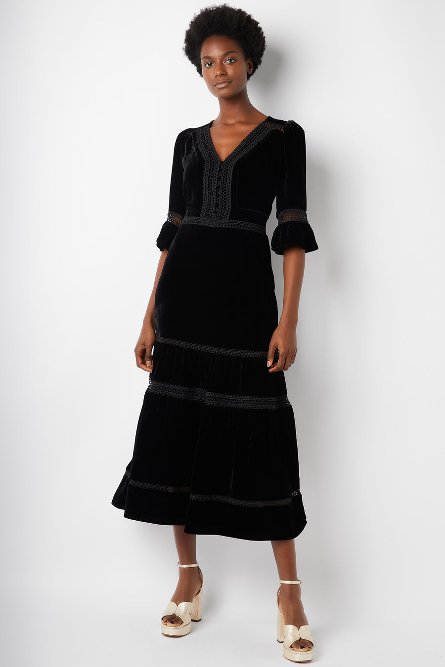Coralie Velvet Dress - Black - Regular