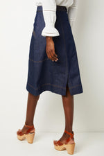 Cara Contrast Stitch Skirt - Rinse Wash — WYSE London