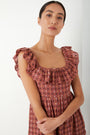 Diann Dobby Ruffle Neck Dress - Brown Multi